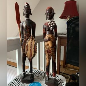 Wooden Figures- African Warrior and African Maiden- handmade in Kenya.